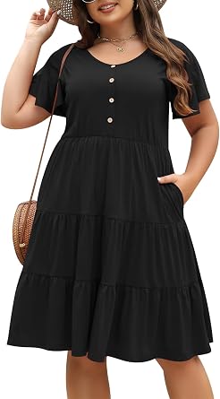 Nemidor Women Plus Size Casual Swing Dress Tiered Midi Pocket