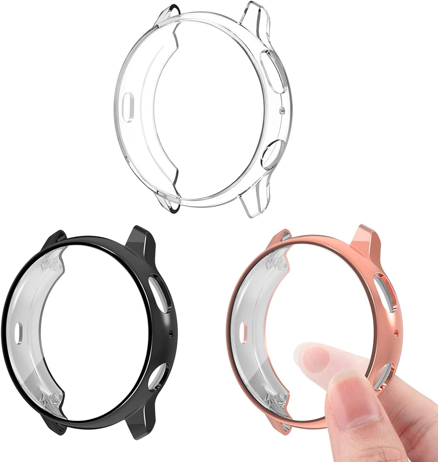 3 Pack Compatible Samsung Galaxy Watch Active2 40mm 44mm Screen Protector Case Cover,YiJYi Ultra Slim Soft Full Coverage Bumper[Sractch-Proof] Protection (Clear,Black,Rose Gold, Active2 40MM)