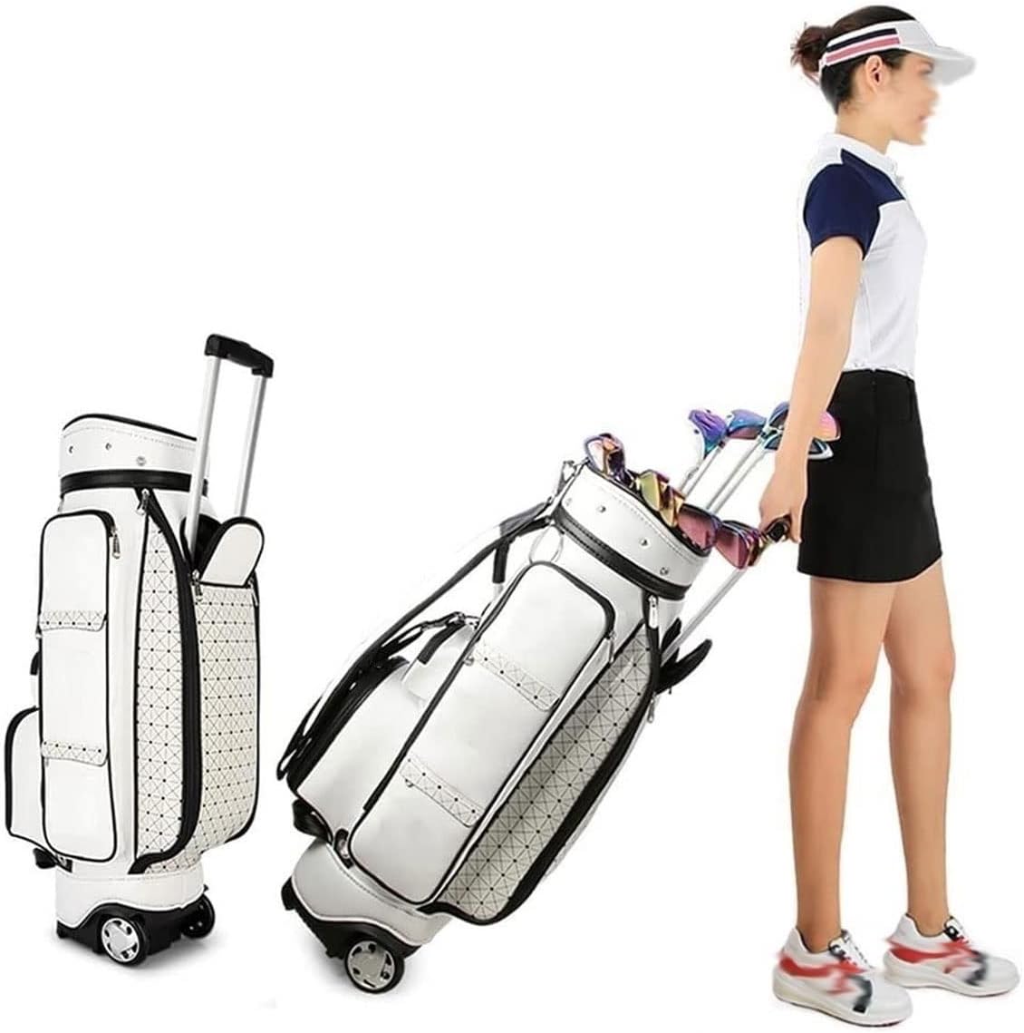 Golf Stand Bags for Men and Women Leather Golf Club Carry Bags Golf Equipment Portable Lightweight Golf Club Cart Bags, White