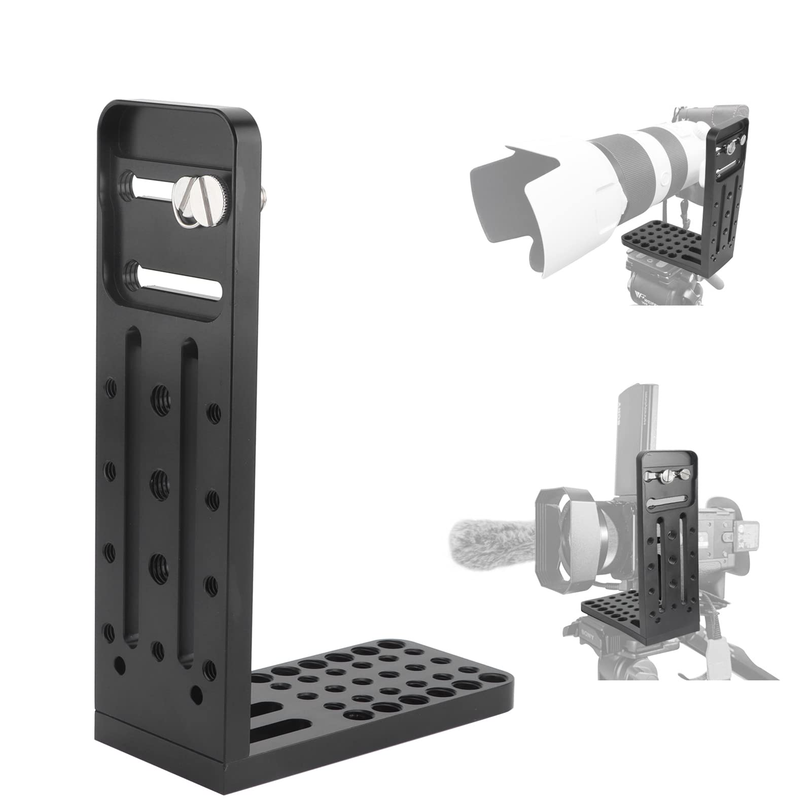 Piastra a L per Fotocamera, L130C Universale Piastra a Sgancio Rapido Staffa a Forma L Verticale con Fori per Viti da 1/4" e 3/8", Supporto Stabilizzatore Fotocamera DSLR per Riprese Video
