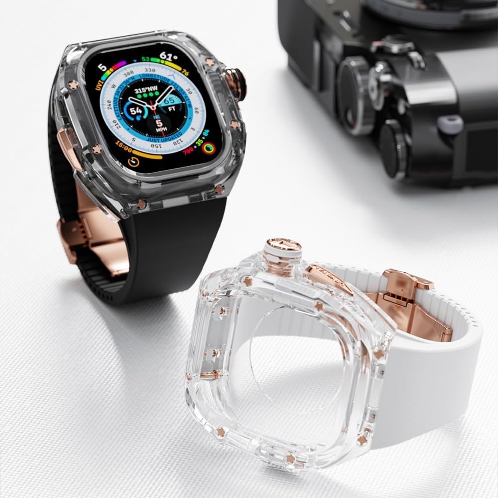 Bracelet de montre transparent en caoutchouc fluoroine, pour Apple Watch Ultra 2 de 49 mm, boîtier de montre en cristal transparent, bracelet de sport respirant, pour iWatch Series Ultra 2 49 mm