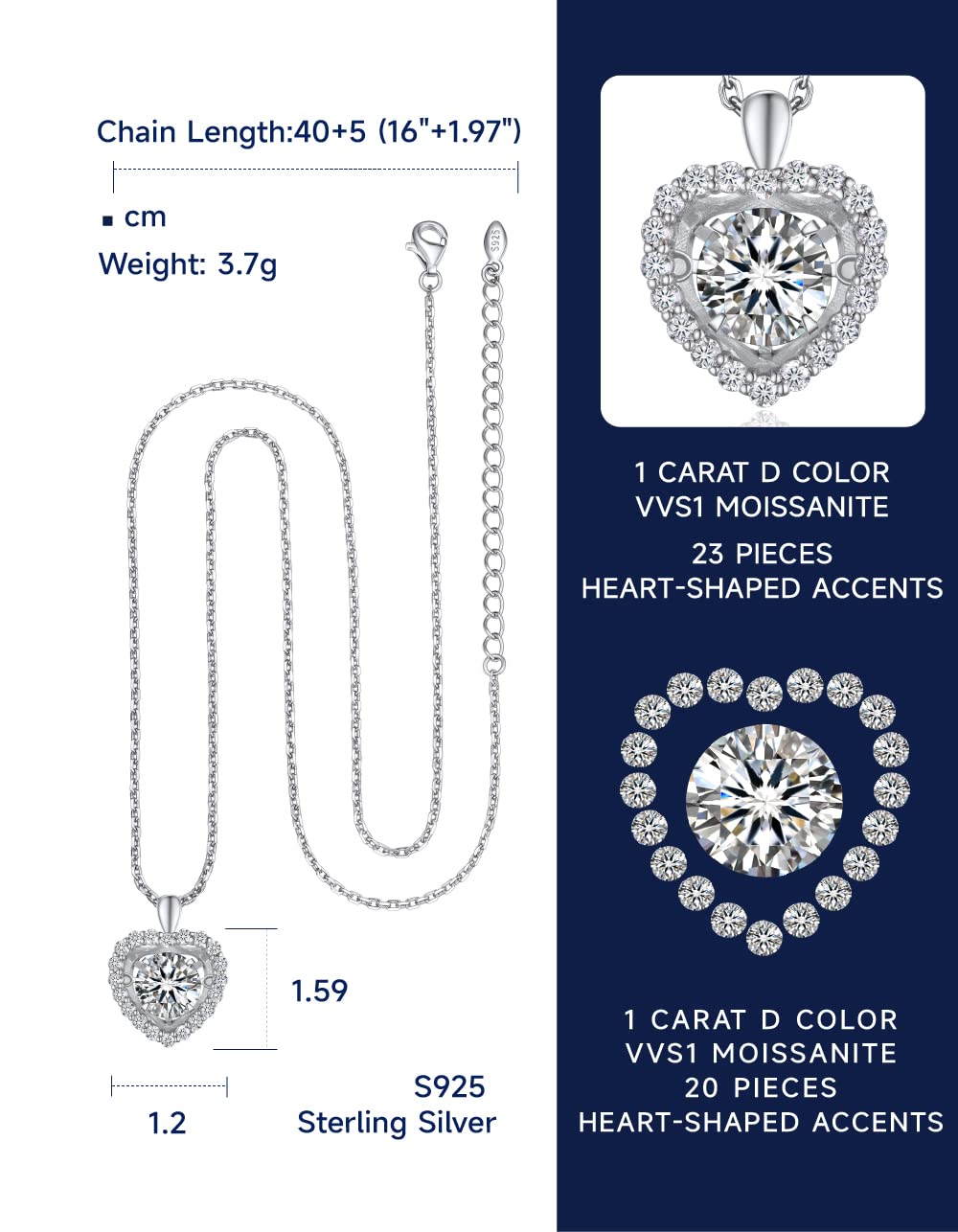 MomentWish Collana Donna Cuore, 1 Carato Collana argento 925 donna Collana Moissanite Diamanti Donna, VVS1 D Colore Ciondoli per Collana Regalo per Donne Fidanzata Festa Della Mamma