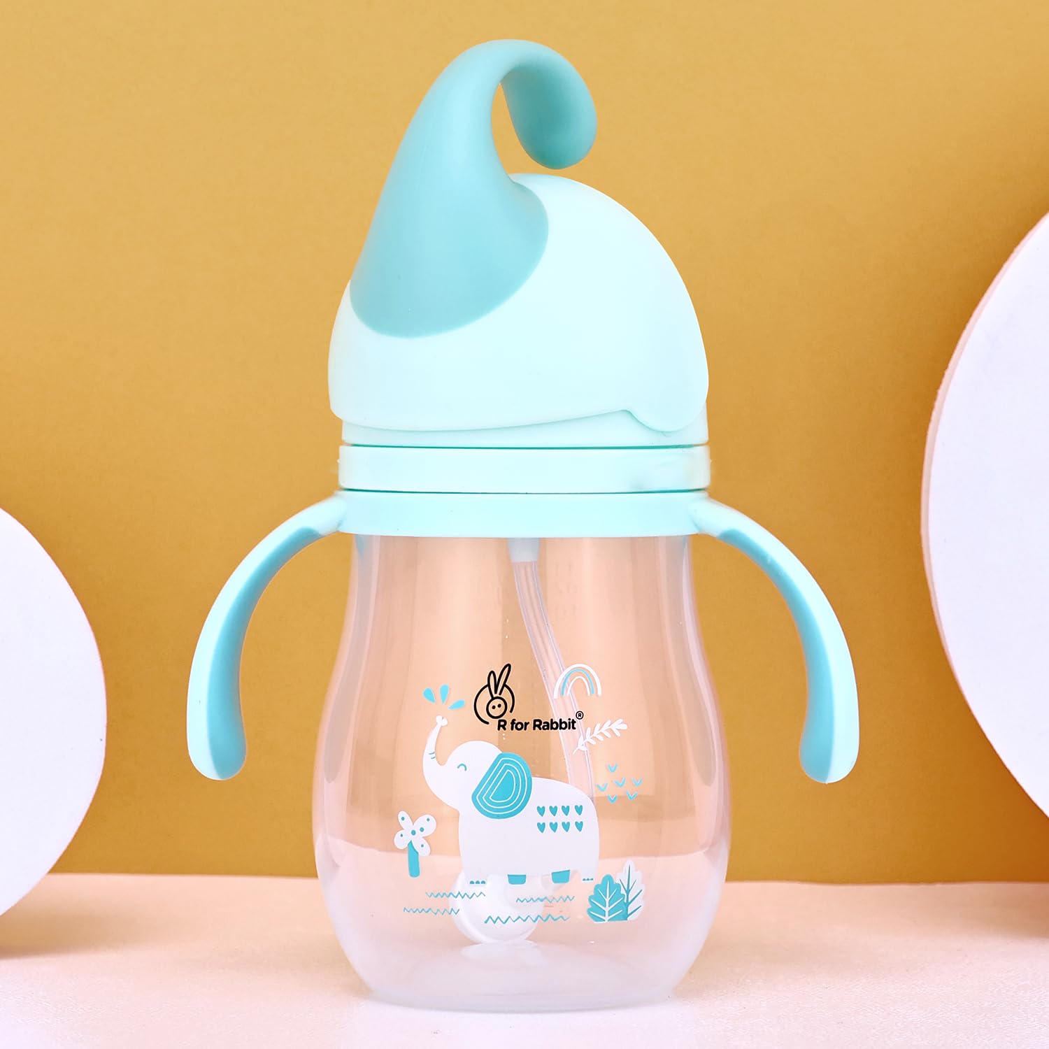 R for Rabbit Trunky Premium Baby Straw Sipper with Anti Gravity Ball | Zero Spill Sippy Cup with Soft Silicone Straw BPA Free & Non Toxic Leak Proof for Kids 9+ Months - (320 ml, Lake Blue)