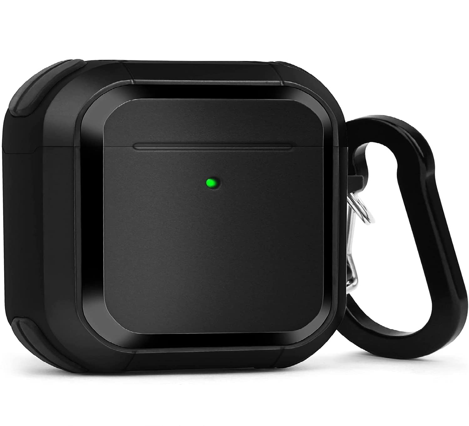 Armor Case Designed for AirPods 3 Case (2021), Rugged Protective Case with Keychain for Airpods 3rd Generation (Front LED Visible) Black [AIRPODS NOT Included]