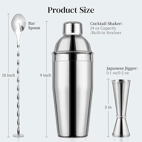 Miniatura 2 de X Home Juego de coctelera, juego de herramientas de barra de 3 piezas con jigger fácil de medir, cuchara mezcladora de 10 pulgadas, coctelera de 24