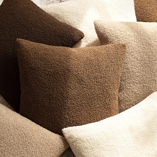 Image of Foindtower Pack of 2, Curly Faux Fur Decorative Throw Pillow Covers Soft Fuzzy Plush Cushion Case with Zipper Cozy Pillowcase for Home Living Room Couch Bed Sofa 20 x 20 Inch,Dark Bronze