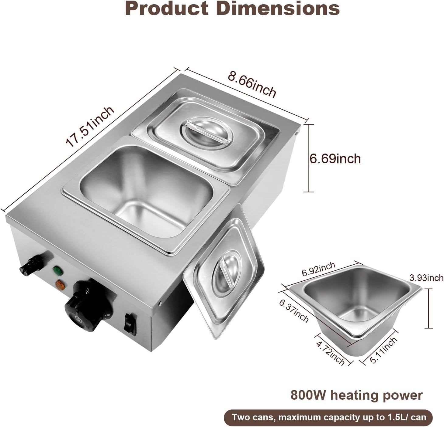 2 Tanks Chocolate Melter, Chocolate Tempering Machine with Lid and Temperature Limiter, Electric Chocolate Melting Pot for Milk Coffee Cheese, 800W