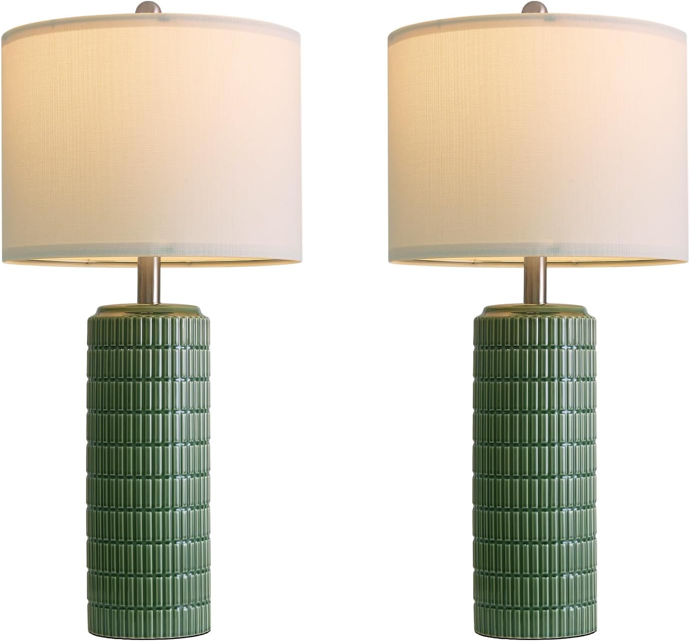 PoKat 27.5 Dark Green Ceramic Table Lamps for Living Room, Farmhouse Table Lamps Set of 2 for Bedroom Night Stands, Modern Bedside Lamps for End Side Table, Vintage Nightstand Decor Lamps Home Office
