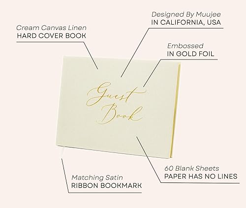 Vista 2 de Libro de visitas en relieve en blanco – 11.5 x 8.5 pulgadas, grande, moderno, de lujo, de lino, cubierta dura, libro de visitas para bodas