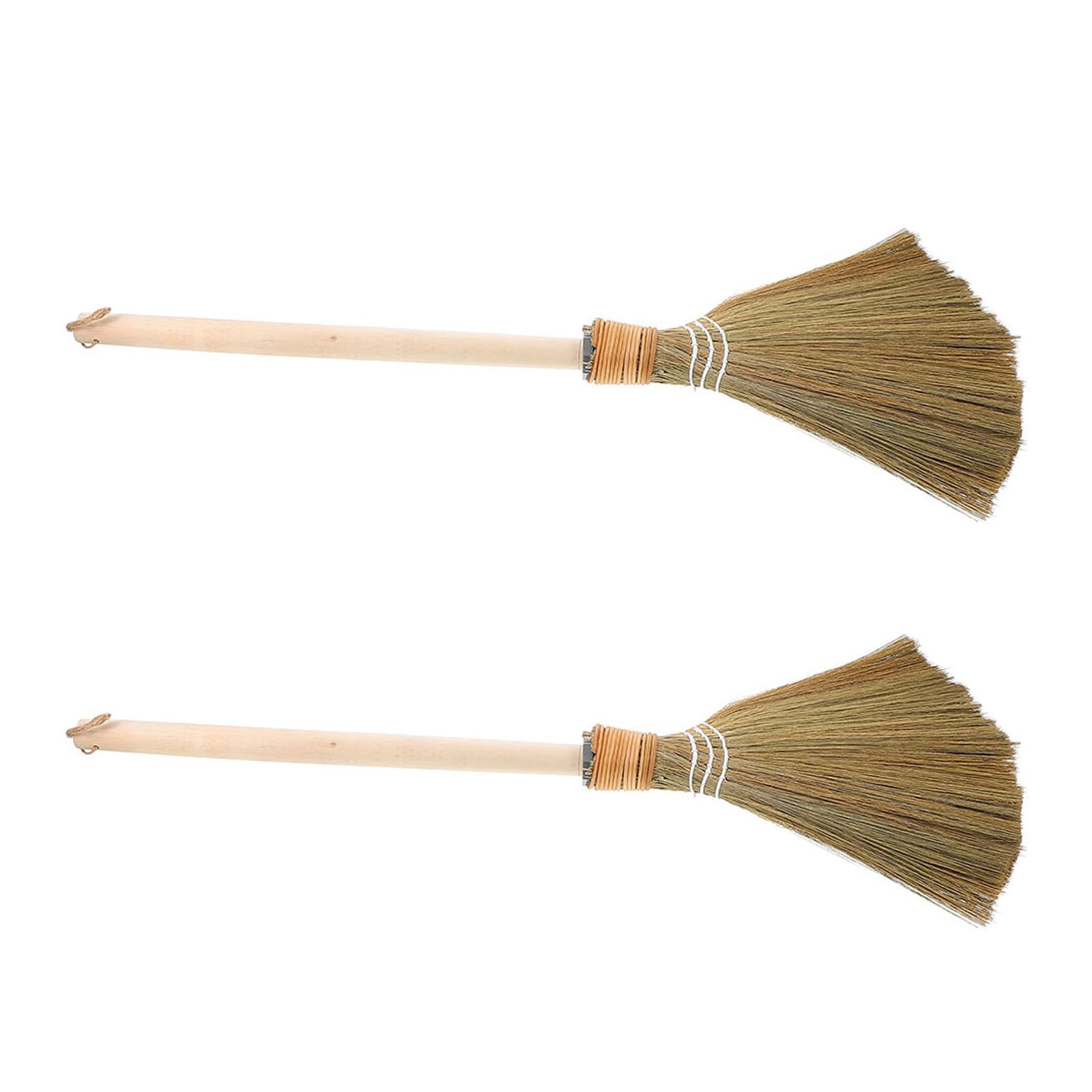 INOOMP Scopa a Mano in Miscanthus Intrecciato 2 Pezzi Manico in Legno Staccabile, Spazzola Versatile per Pulizia Interni Casa e Camere, Design Robusto e Naturale