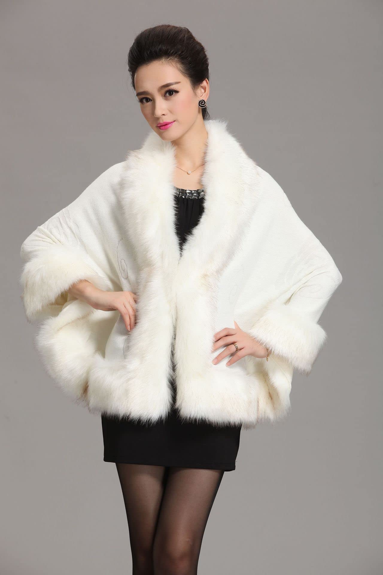 Scialle Donna,Donna Faux Fur Wrap Scialle Stola Inverno Matrimonio Coprispalle Sposa Damigelle Stola Coprispalle Con Pelliccia Elegante Mantella Cardigan Lavorato A Maglia Inverno Cappott