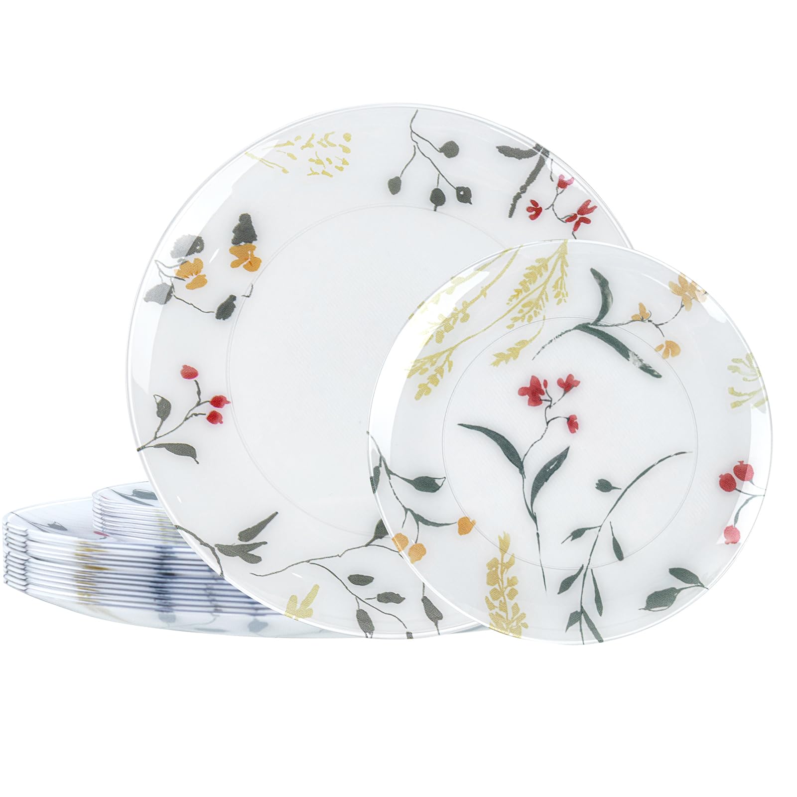 U-QE 20Pcs Wildflower Plastic Plates - Spring Floral Plates Disposable Heavy Duty, Fancy Floral Pattern Perfect for Weddings, Tea Parties, Holidays - 10.25" Dinner Plate & 7.5" Dessert Plate