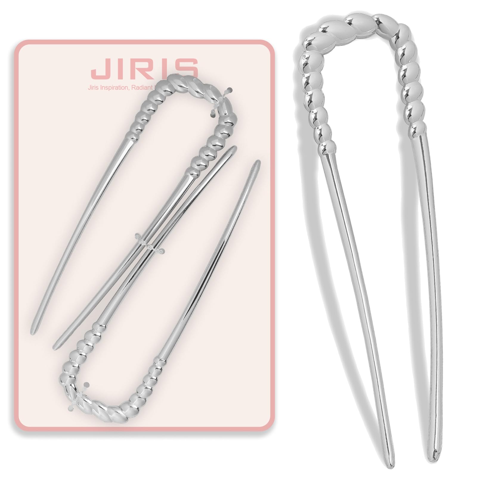 JIRIS 2PCS 5.5Inch French Hair Pins Large U-Shaped Pins for Women and Girls Fashion Metal Hair Pin French Twist Hair Pins for Buns, Updos,Stylish and