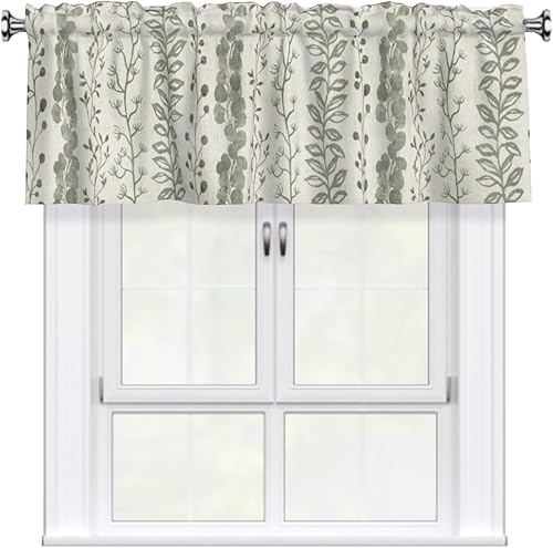 Miniatura 32 de Cenefa navideña para ventana - Cenefa de cortina de muñeco de nieve con bolsillo para varilla, árbol de Navidad, copo de nieve, tratamiento rojo