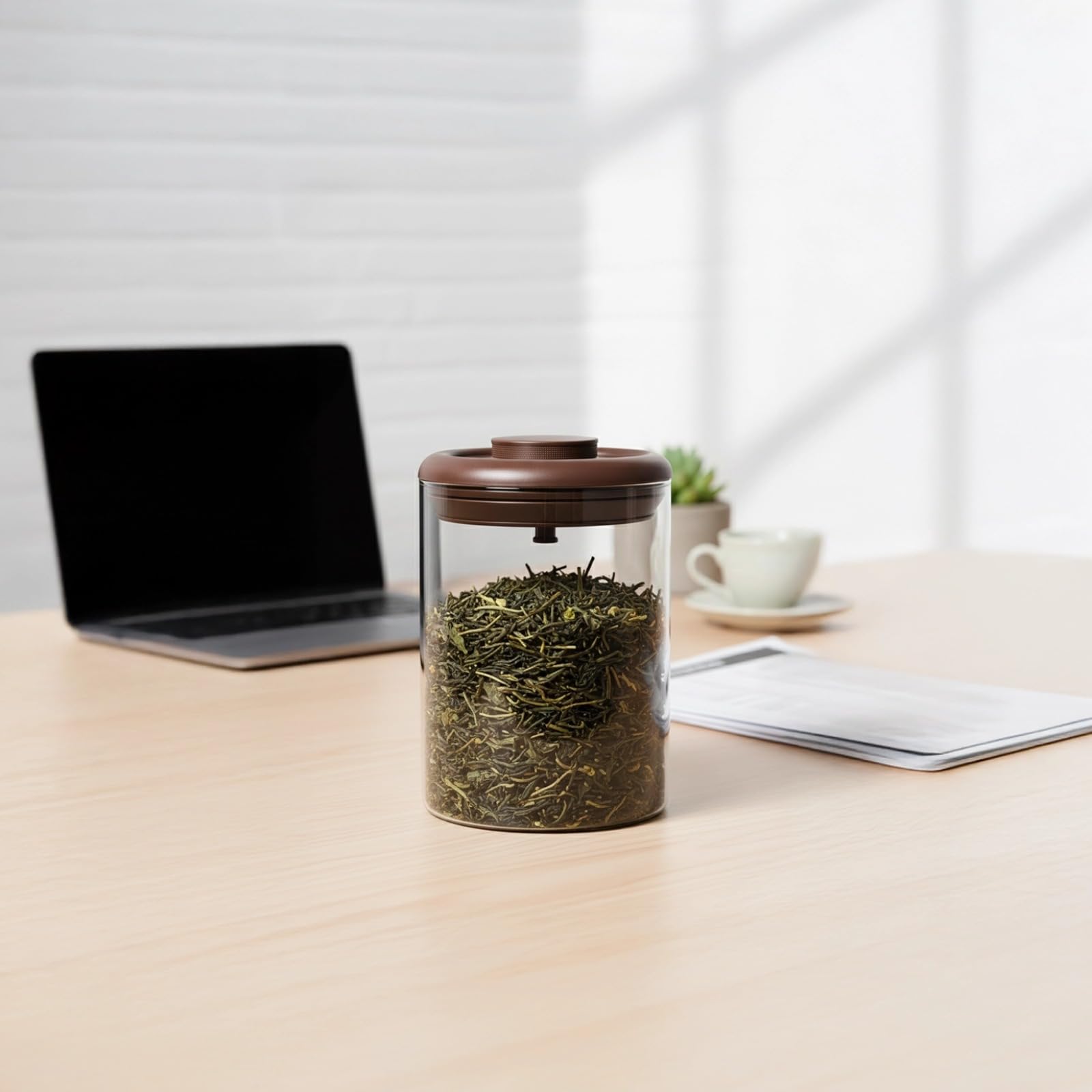 Kaffeebehälter aus Glas 900 ml, luftdicht mit Pop-Top Deckel und CO₂-Ventil, druckversiegeltes Design, transparenter Behälter für Kaffeebohnen, gemahlenen Kaffee, Tee, für Zuhause