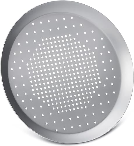 Miniatura 10 de Bandeja para pizza Beasea de 16 pulgadas para horno, redonda, hecha de aleación de aluminio, con orificios, para hornear, utensilios para el hogar