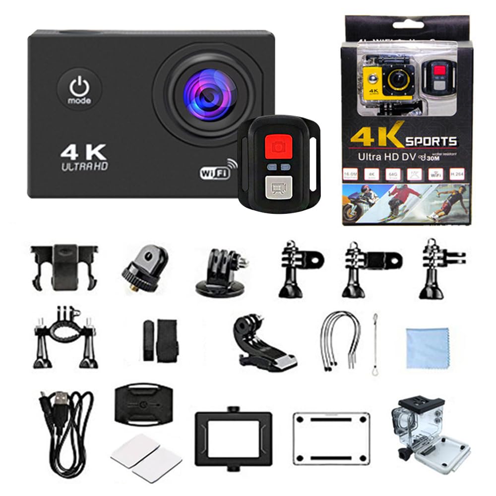 Peppy Action Camera 4K 20MP Ultra HD WiFi Impermeabile Sport Camera, con Grandangolo 140°, Stabilizzazione, Telecomando e Microfono Esterno per Vlogging, Immersioni, Snorkeling e Sport All'aperto