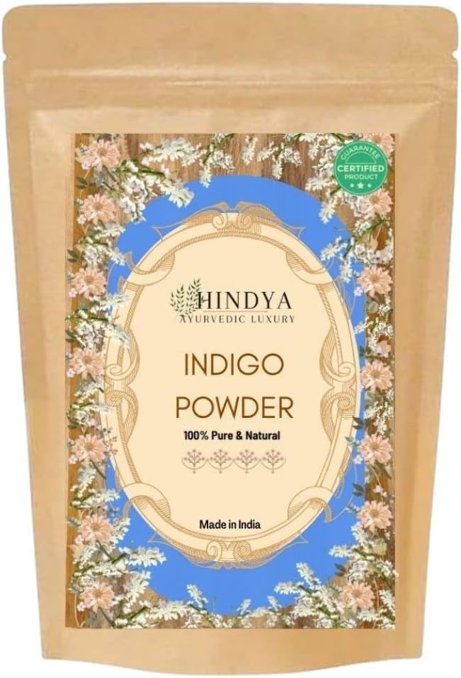 Hindya Ayurvedic Luxury Organic Indigo Powder For Hair Black, Triple-Sifted & Microfine, Indigofera Tinctoria For Natural Hair Coloring, 100G