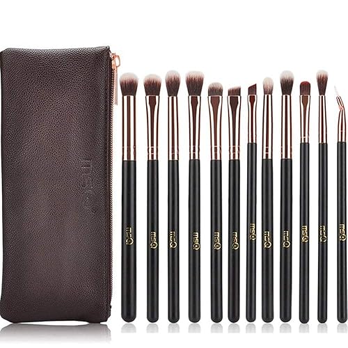 Miniatura 7 de MSQ Juego de 12 brochas de sombra de ojos con bolsa (bolsa de piel sintética) para sombras de ojos, cejas, delineador de ojos, mezcla, los mejores