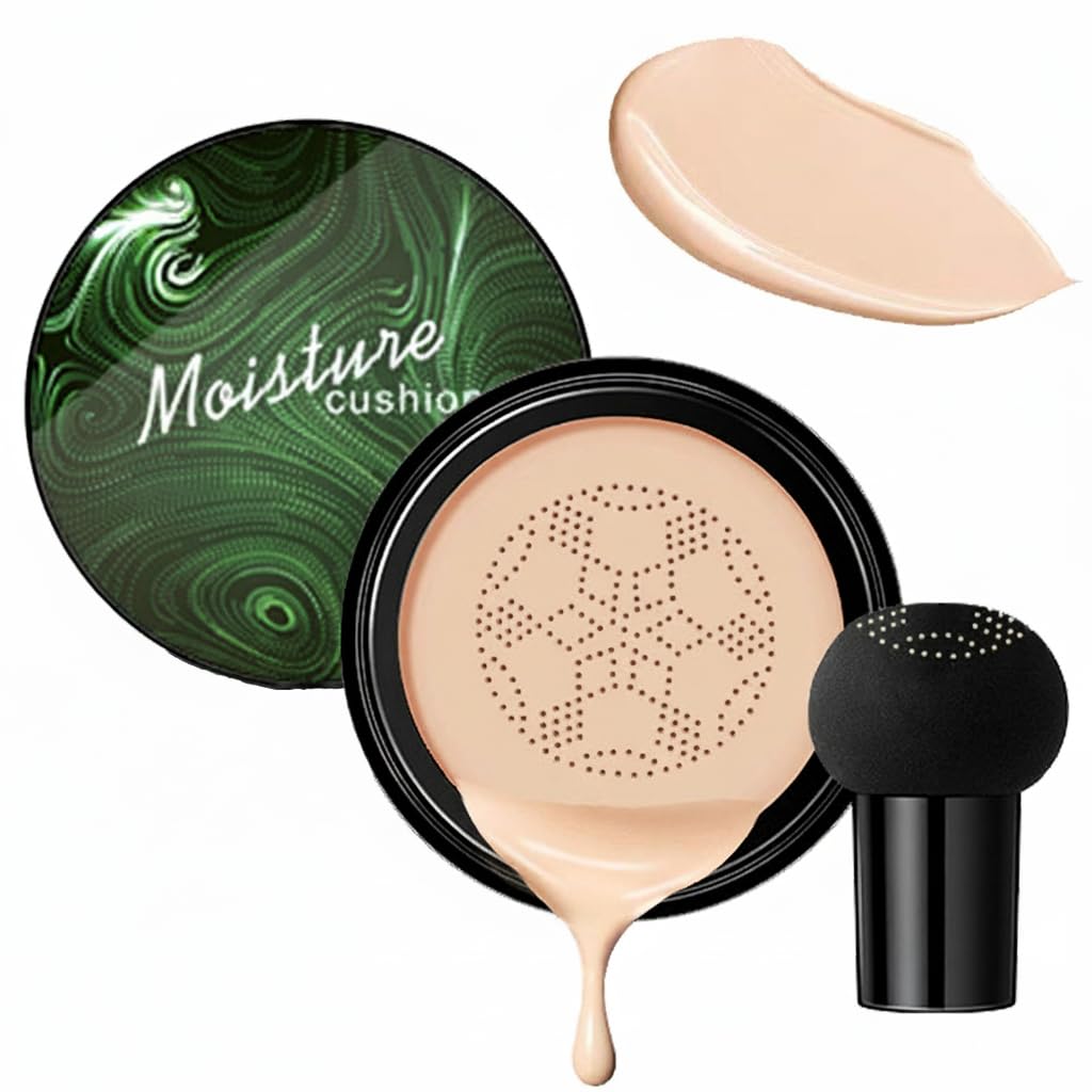 Mushroom Head Air Cushion CC Cream Foundation, Moisture Cushion CC Cream Full Coverage of Blemishe, Even Skin Tone Makeup Base Primer, Long Lasting Waterproof Air Cushion CC Cream (Natural)