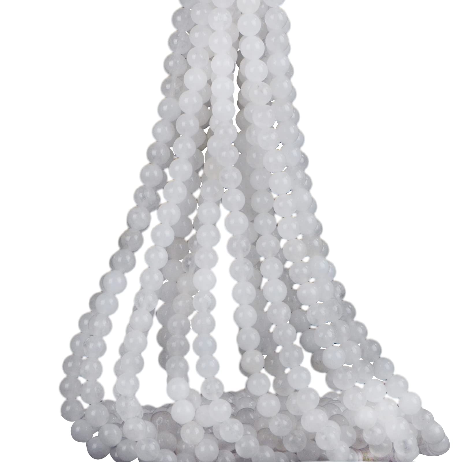 ICAI Beads（White Jade）Natural Stone Gemstone Round Loose Beads Crystal Energy Stone Healing Power for Jewelry Making DIY,1 Strand 60-62pcs（6mm）