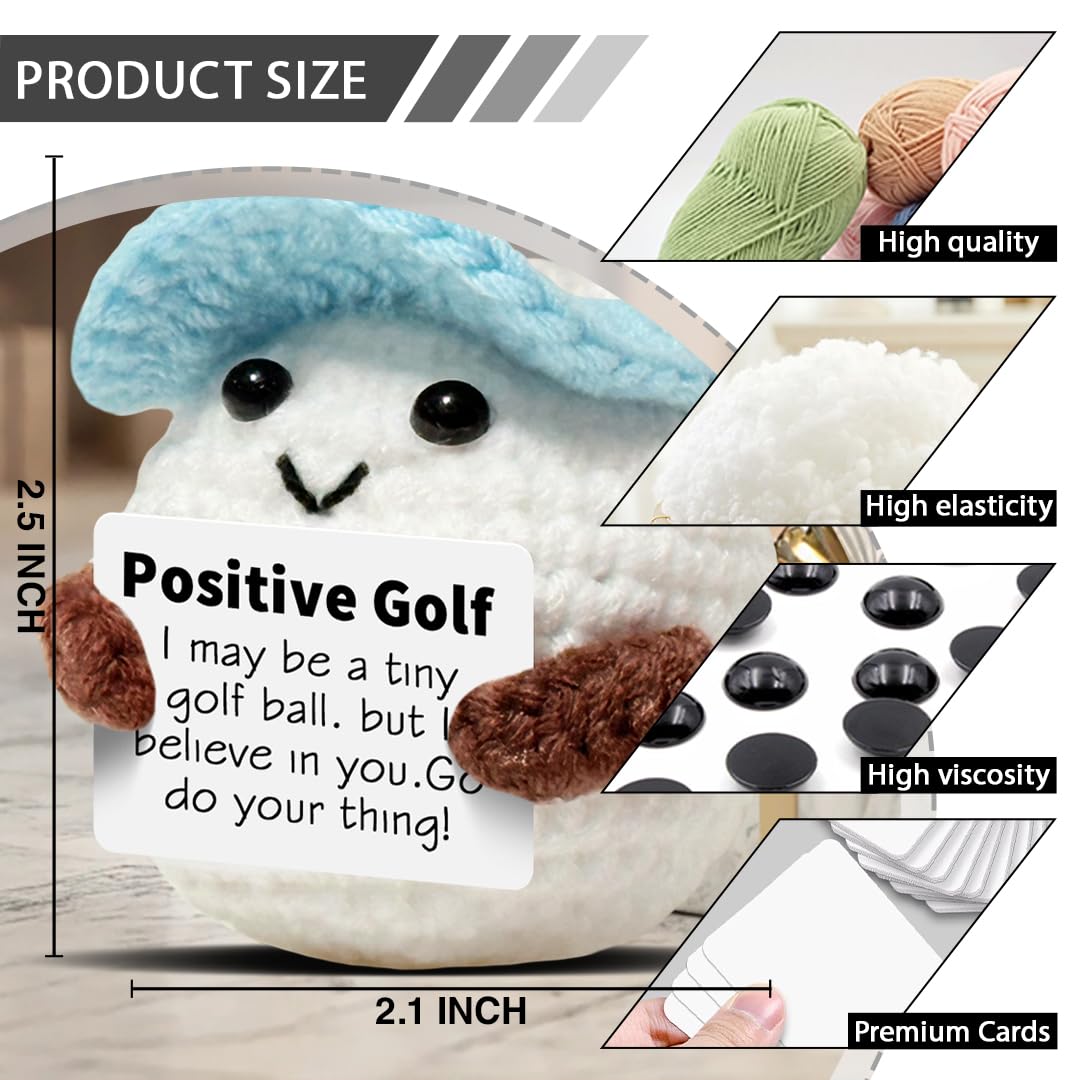 Positive Crochet Doll Golf Gifts for Men Dad Fathers Coach Mini Crochet Golf with Positive Card Father's Day Christmas Birthday Gifts Men Golfers Funny Home Office Desk Decor
