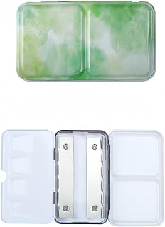 1PC Color Paint Palette with Lid, Metal Tin Box for Acrylic Paint Palette Travel Art Supplies, Half Pans with Fold-Out (Spring Green)