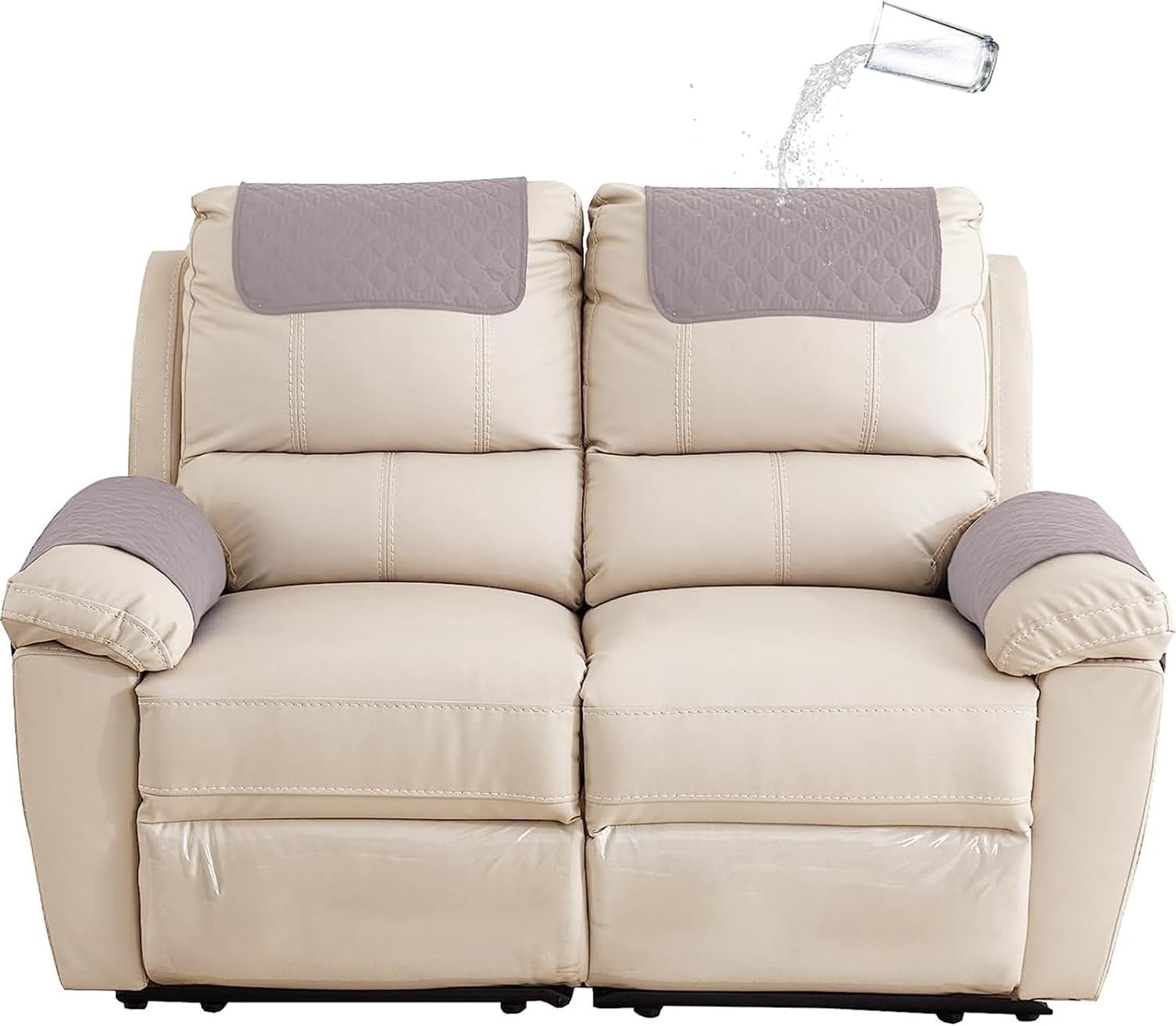 NEKOSUKI Sofa Armrest Cover, Headrest Cover for Recliner Chair Arm Cover with Pockets, Nonslip Waterproof Furniture Protector Pet Dog Couch Covers for Leather Sofa Couch (Light Gray, 2 Seater (4PCS))