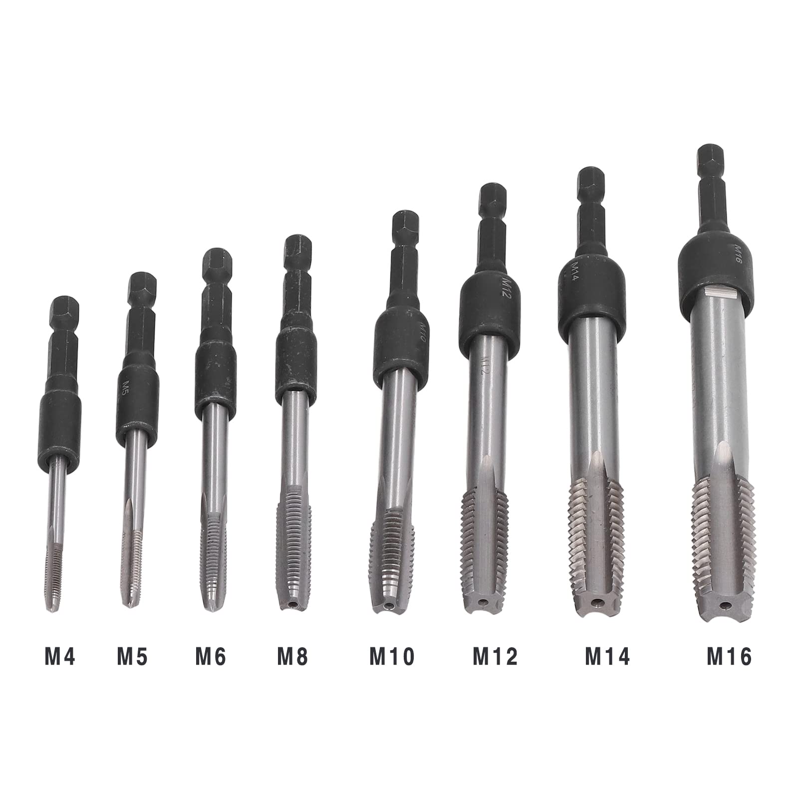 16Pcs Tap Socket Set Machine Tap Socket Set Machine Tap Socket Lengthened Tapping Chuck 1/4in Hex Shank Steel Hand Tools