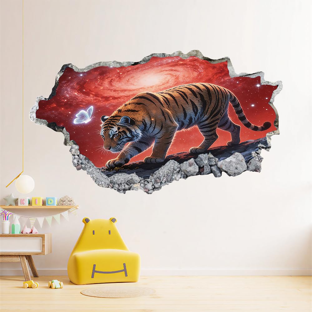Pegatinas de decoración de pared 3D Mariposa Tigre Pegatinas De Pared Calcomanías Murales De Pared Rotas 3D Vórtice Cósmico Rojo Vinilo De Pared Arte Hogar Decoración De Pared 112x75cm