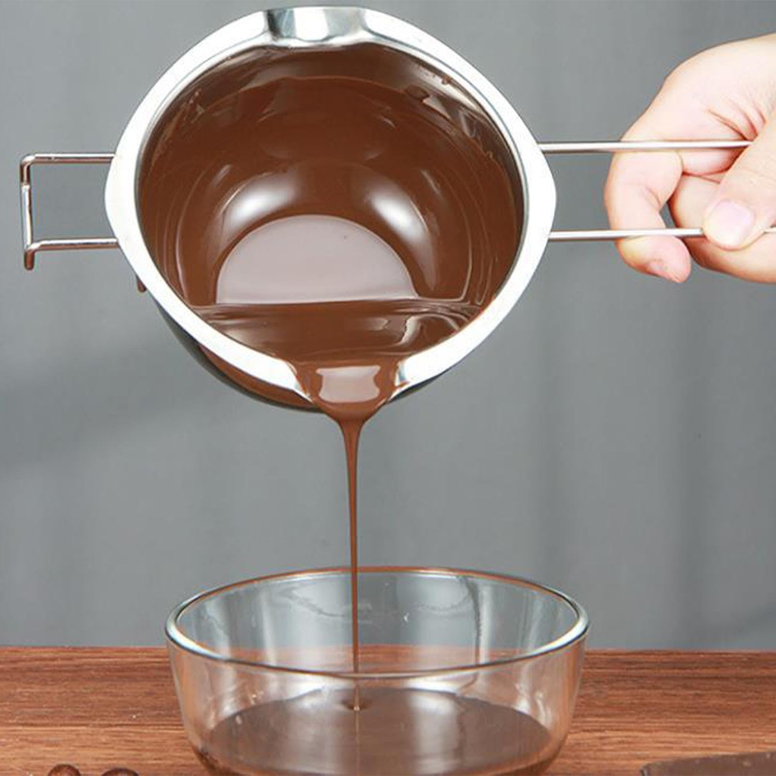 Fonditore di cioccolato - Pentola fusione in acciaio , bagno maria per fondere cioccolato con termometro e supporto per pentola, manico in acciaio resistente al calore per fondere burro, formaggio