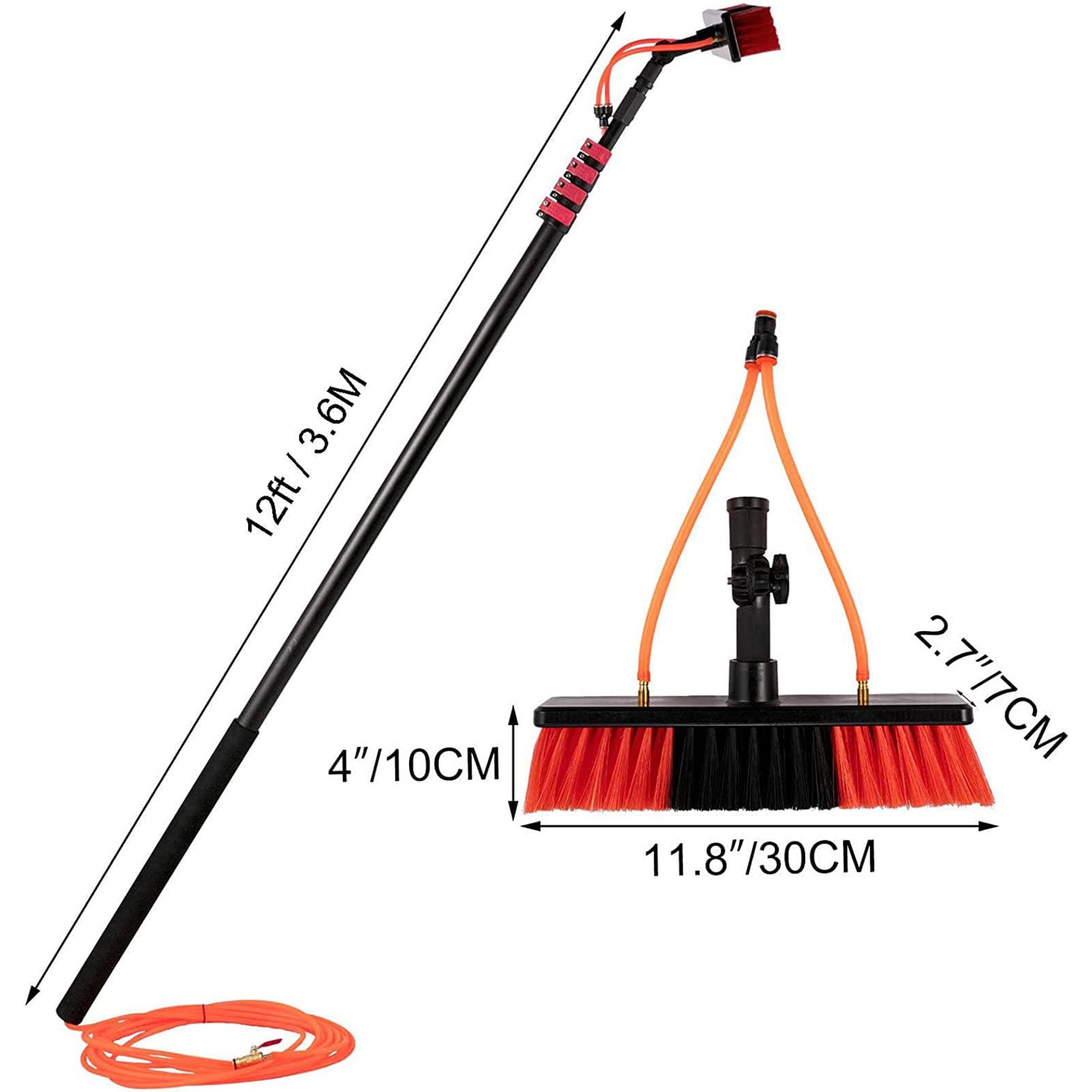 Kit de limpieza de paneles solares y ventanas, cepillo extensible de 35 cm con poste de suministro de agua de 10 m, ideal para limpieza de techos de invernadero, herramienta de limpieza eficiente al