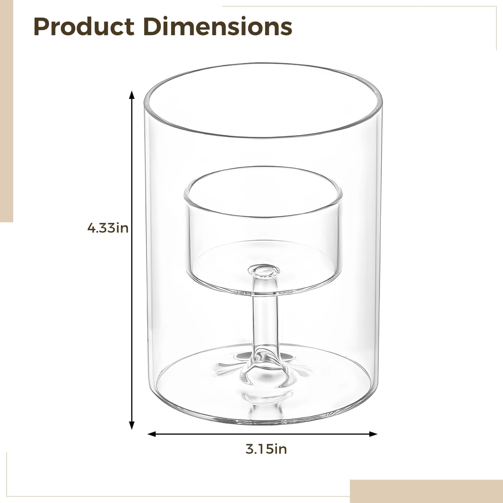 4 portacandele in vetro trasparente, di medie dimensioni, cilindrici, retrò, in vetro borosilicato, per matrimoni e feste