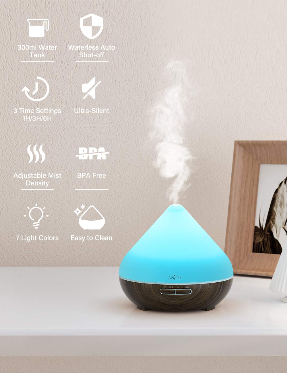 Anjou Essential Oils Diffuser, 300ml Aromatherapy Diffusers Ultrasonic