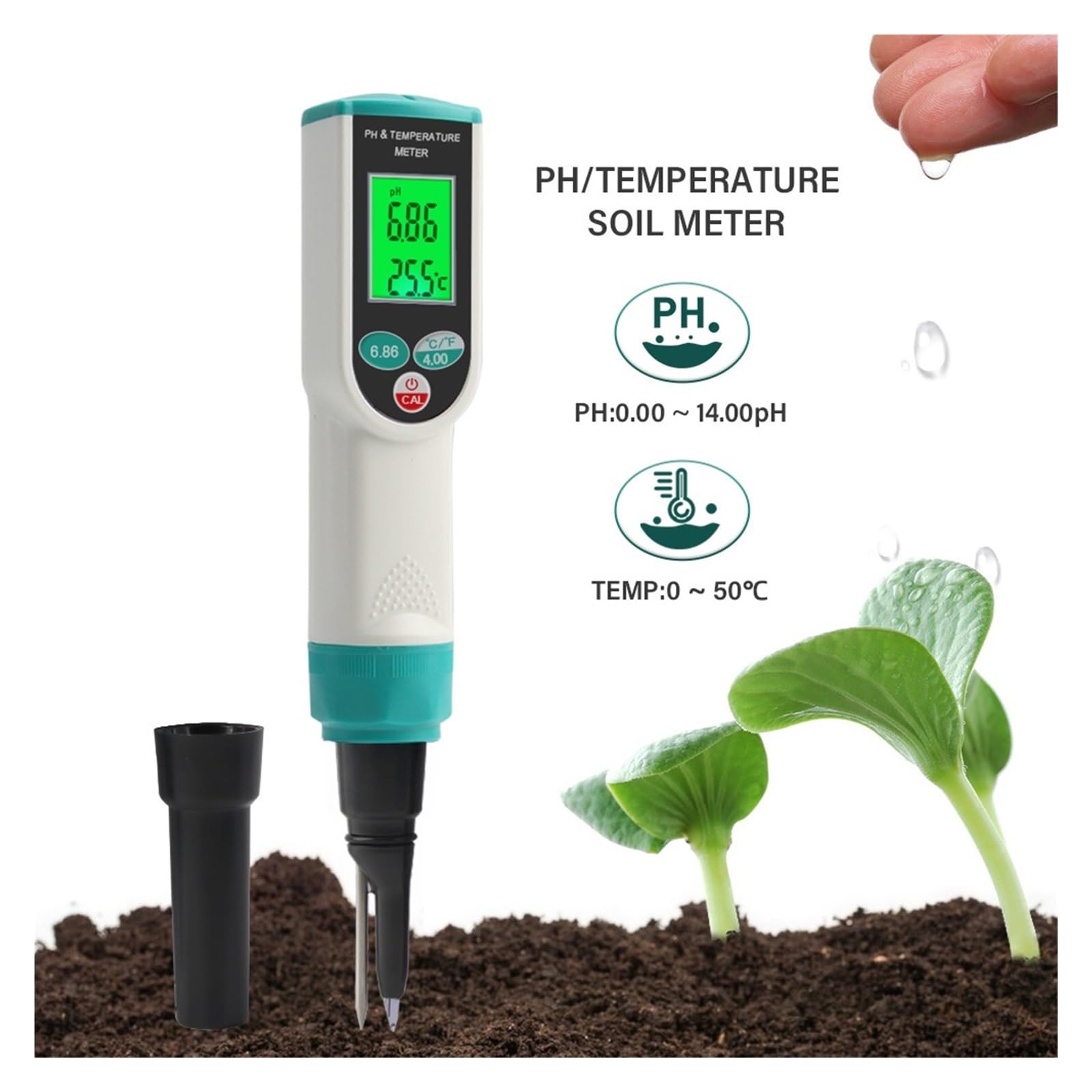 Testeur numérique de PH du sol, haute précision, 0.00~14.00pH, testeur d'acidité, analyseur capteur for la plantation en plein air, jardin et terres agricoles, Testeur précis