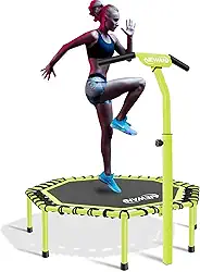 Trampolim silencioso de 122 cm com barra de alça ajustável, Trampolim para academia Trampolim Elástico Rebounder Jumping Cardio Treinador para adultos – Limite máximo de 136 kg