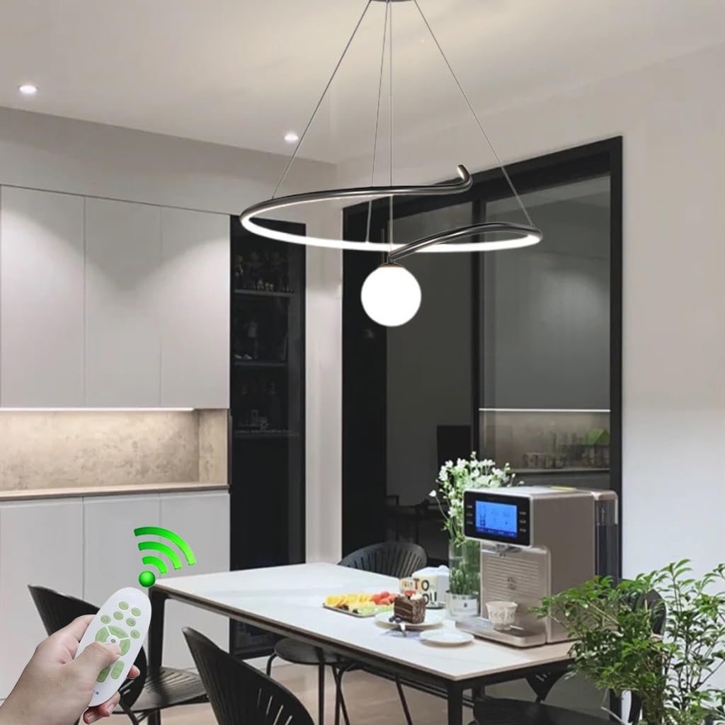 RuiRfh Restaurant chandelier LED modern round Hanging Lamp with remote control Pendant Light height adjustable ceiling lamp dining table suitable for living room office hotel club dimmable lighting (