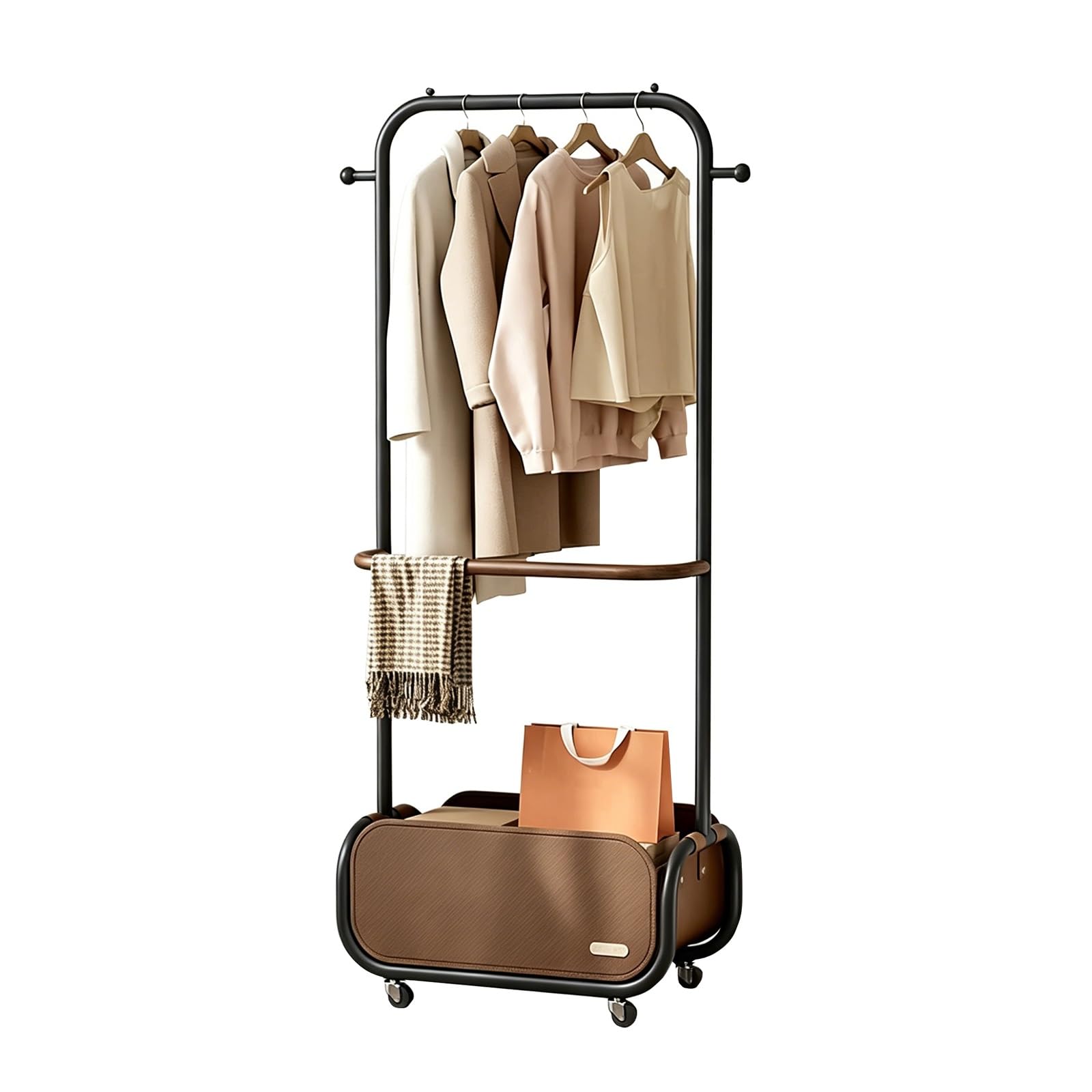 lyxamjrzyp Rolling Clothes Rack With Wheels, Portable Clothing Rack, Garment Rack With Removable Storage Basket, Bedroom Entryway(Black,31.4in/80cm)