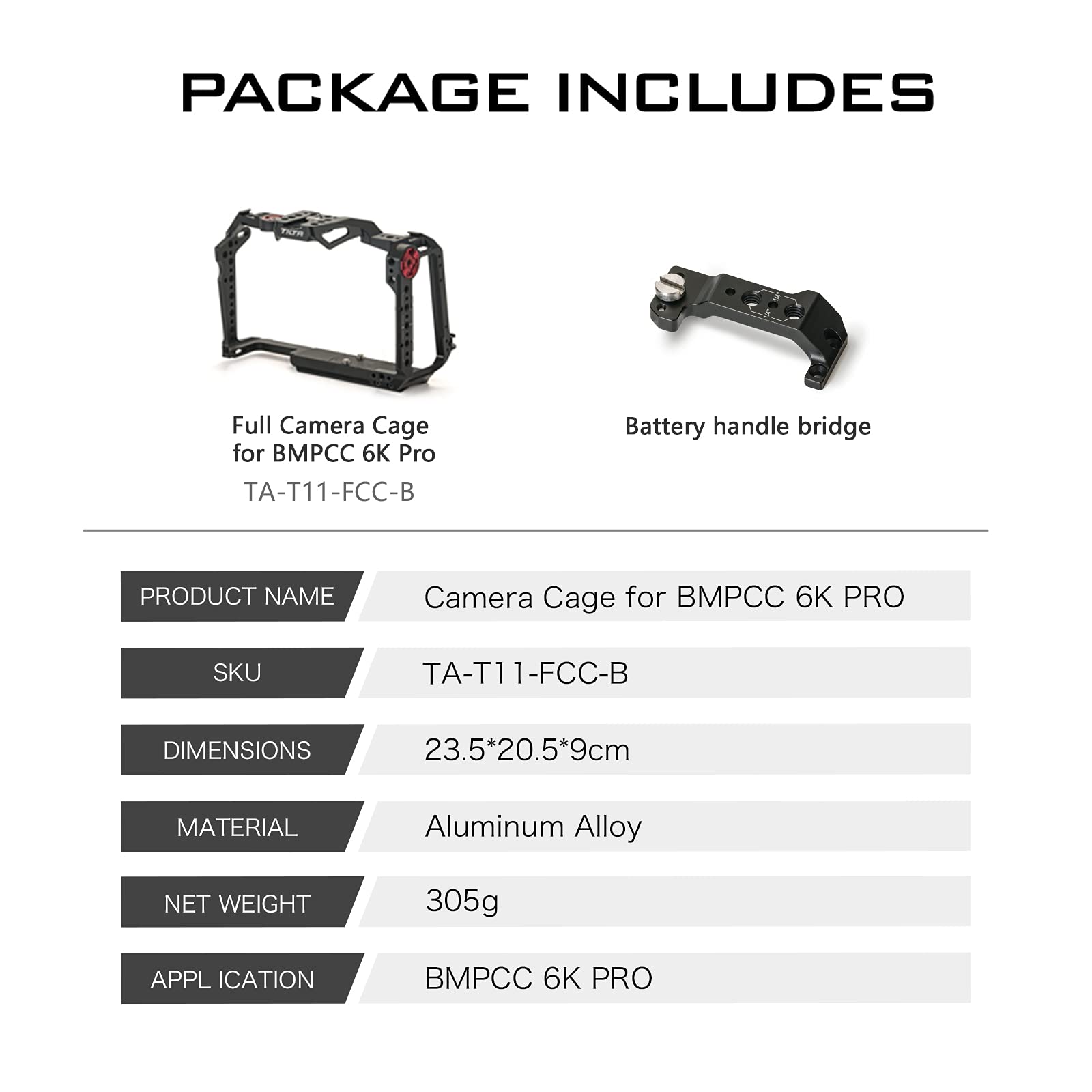 Tilta Cage complète Compatible avec BMPCC 6K Pro Demi-Cage Amovible pour caméra Blackmagic Pocket Cinema Camera 6K Pro Kit de Fabrication de Films Lightweigt Durable Noir TA-T11-FCC-B