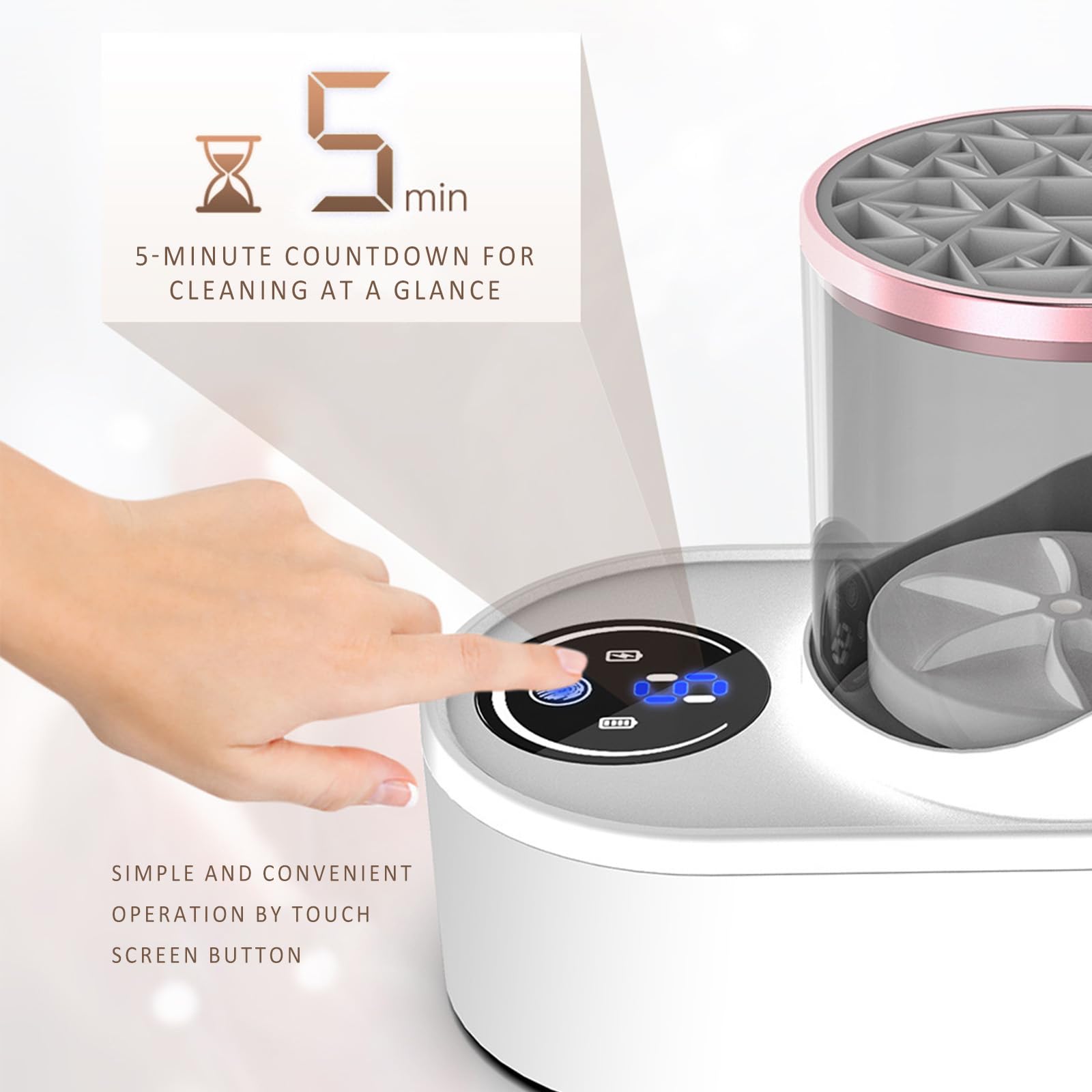 Pulitore elettrico per pennelli da trucco, pulitore elettrico per chi non ha tempo, strumento automatico di pulizia per pennelli da trucco - senza funzione di asciugatura (BIANCO-2)
