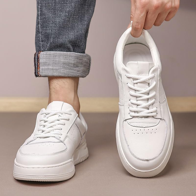 Chaussures de planche pour hommes en cuir blanc de vachette basses et polyvalentes