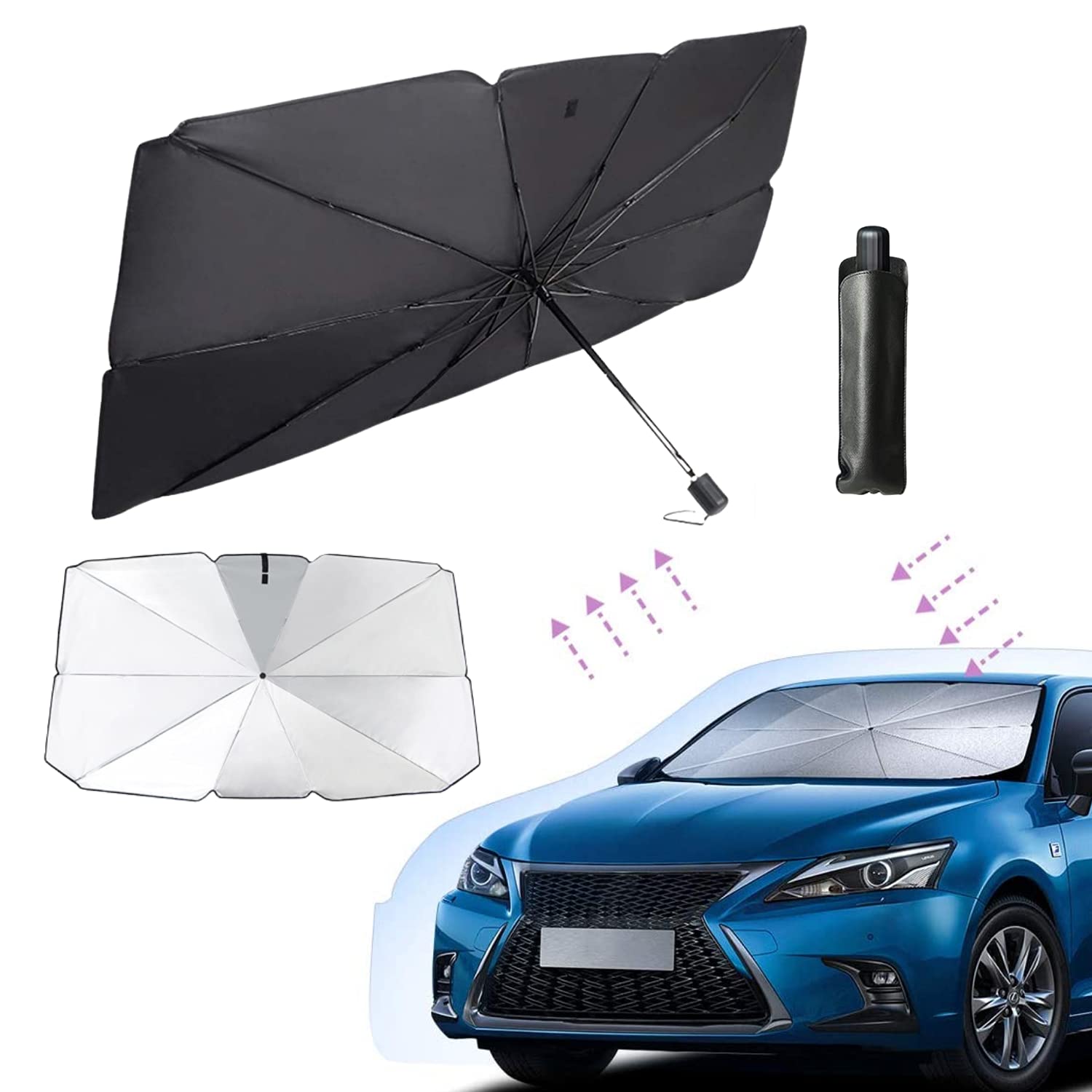 Crazy Bean Front Window Sunshade Car Foldable Sunscreen Baffle Sun Umbrella Vehicle Sunshade Windscreen UV Protection Heat Insulation, Titanium Silver