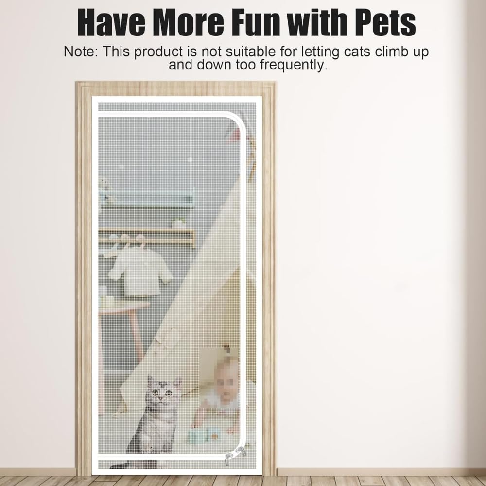 Puerta mosquitera reforzada para gatos, a prueba de mascotas con cremallera para uso en puerta, mantiene a las mascotas seguras y seguras