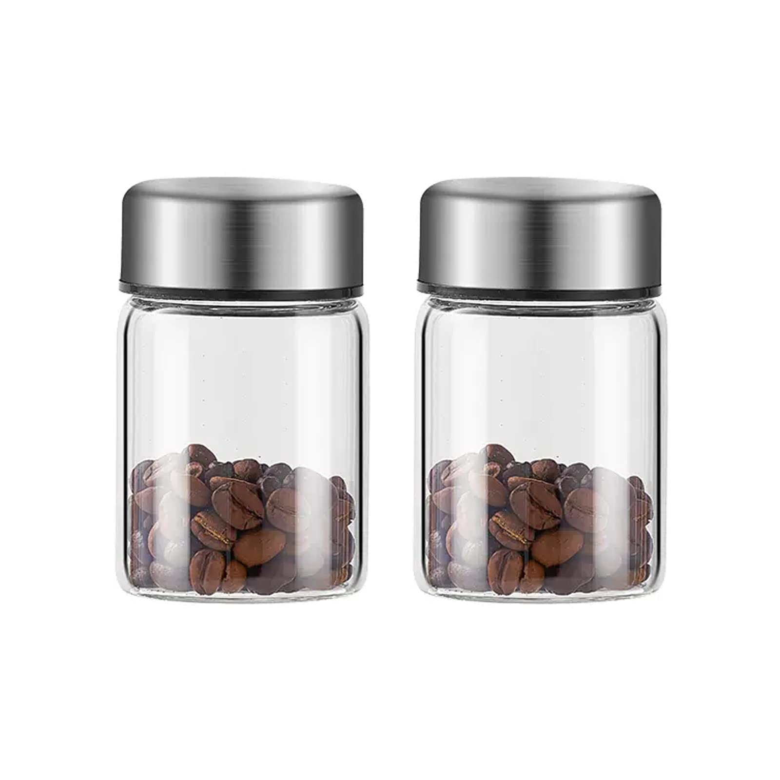 Hhaoran-9868 Ceramic Tea Canister 2Pcs Glass Tea Storage Containers Coffee, Kitchen Serving Food Canister with Sealed Metal Lid, Clear Jar for Leaves, Powder, Spice Food Canisters for Kitchen(150ML)