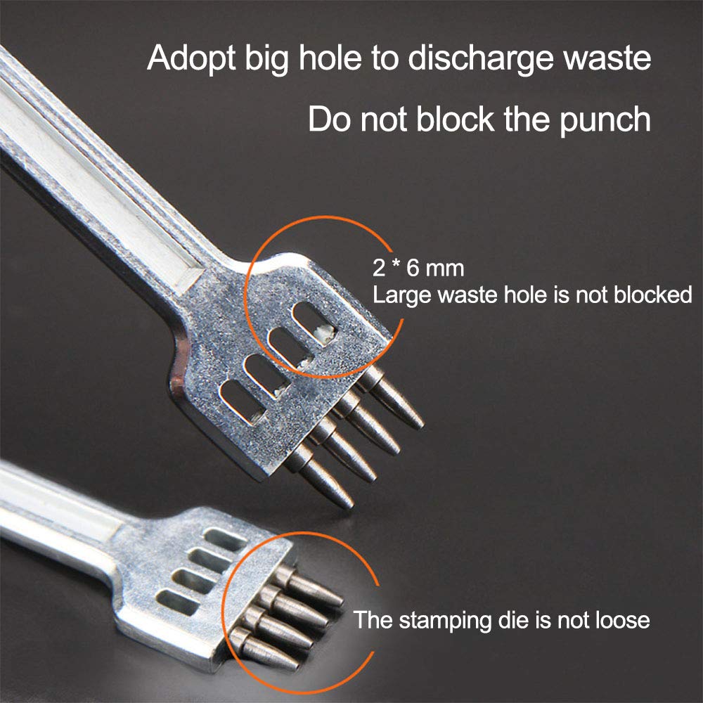 3-Piece Leather Hole Punch Tool Set – 2/4/6 Tooth Stitching Chisel, Round Hole Craft Kit For Belt, Wallet, Bag DIY, Chrome Vanadium Steel (Black)