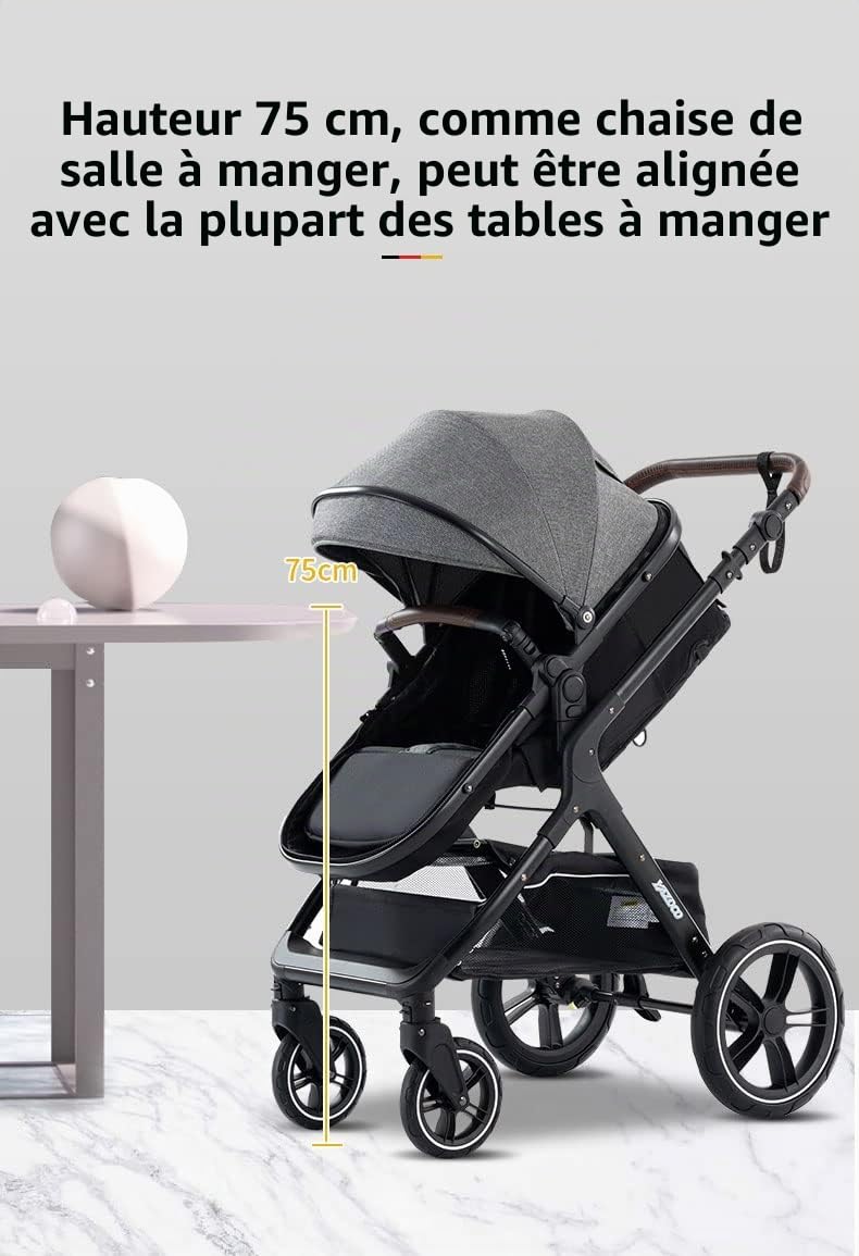 YAZOCO Poussette 3 en1 Compacte Poussette CombinéEs Anstout Terrain Luxe Haut Paysage Quadruple Pliable Canne Bébé Poussettes Confort Convient aux Nouveau Nés