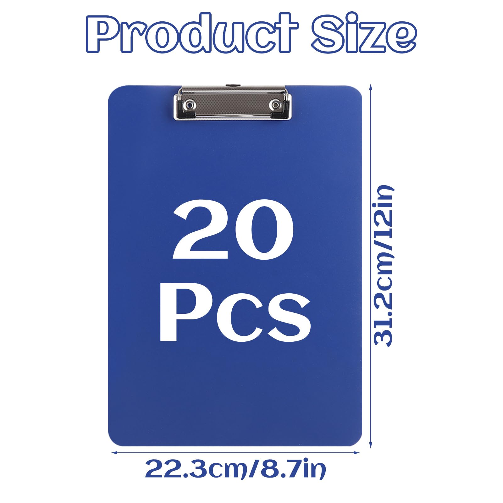 DAJAVE 20 tavolette portablocco in plastica formato A4, con clip a basso profilo e foro per appenderla, per ufficio, lavoro, ristorante