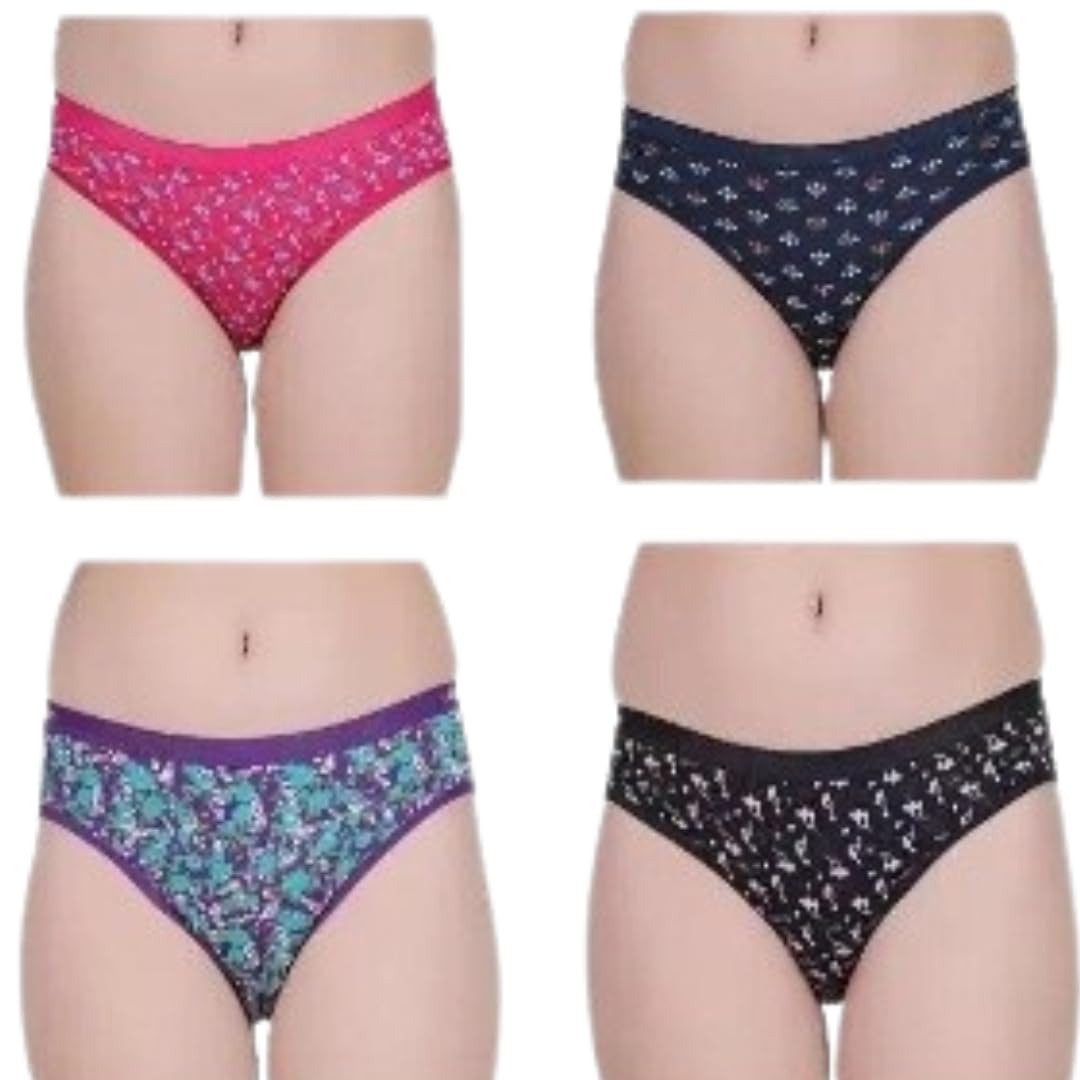 Women's Bikini Panties, Printed Design, Pack of 4, Pink Navy Purple Black-image-19