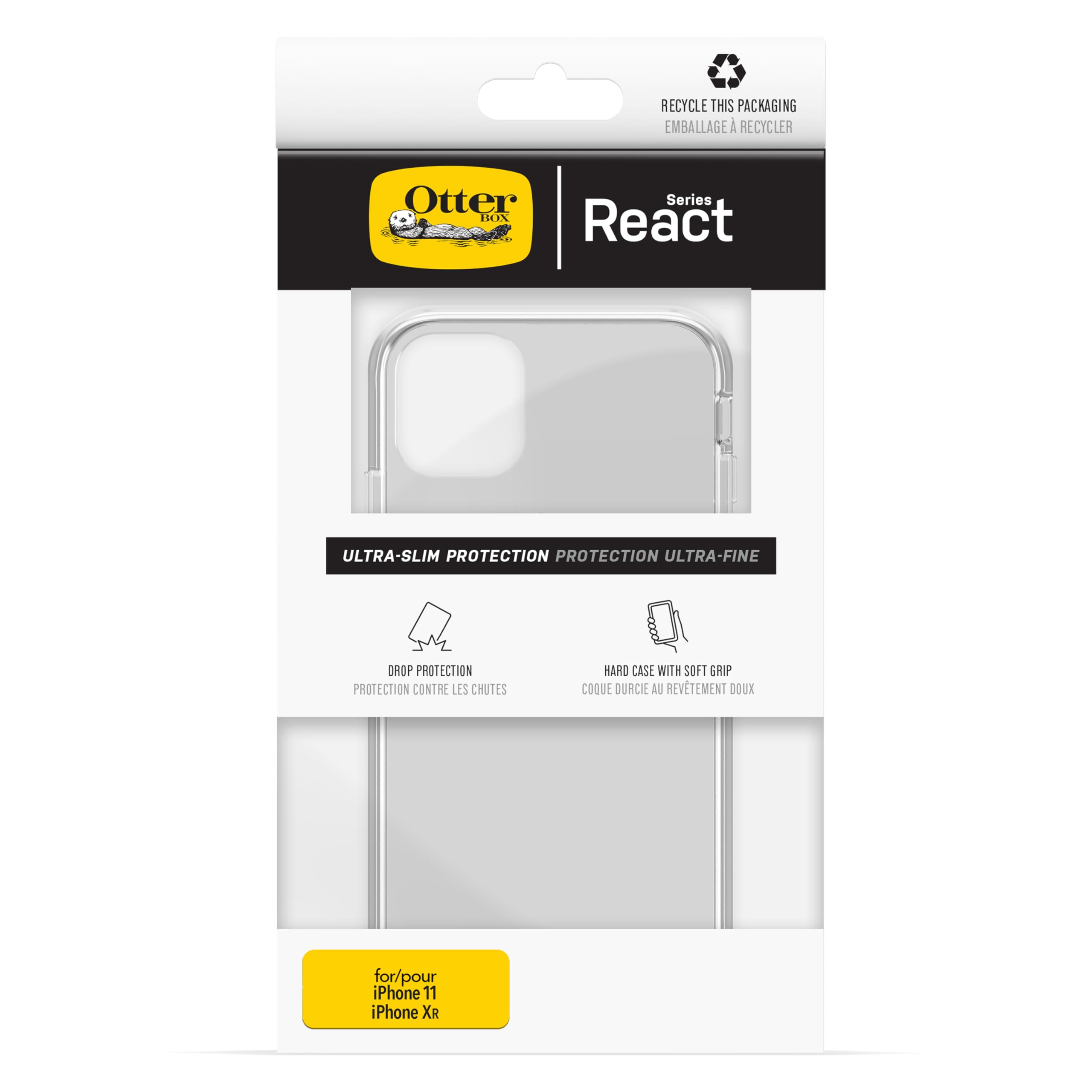 OtterBox Cover per iPhone 11/XR, React Series, Resistente a Shock e Cadute Fino, Cover Ultrasottile, Testata a Norme Mil-Std 810G,Trasparente