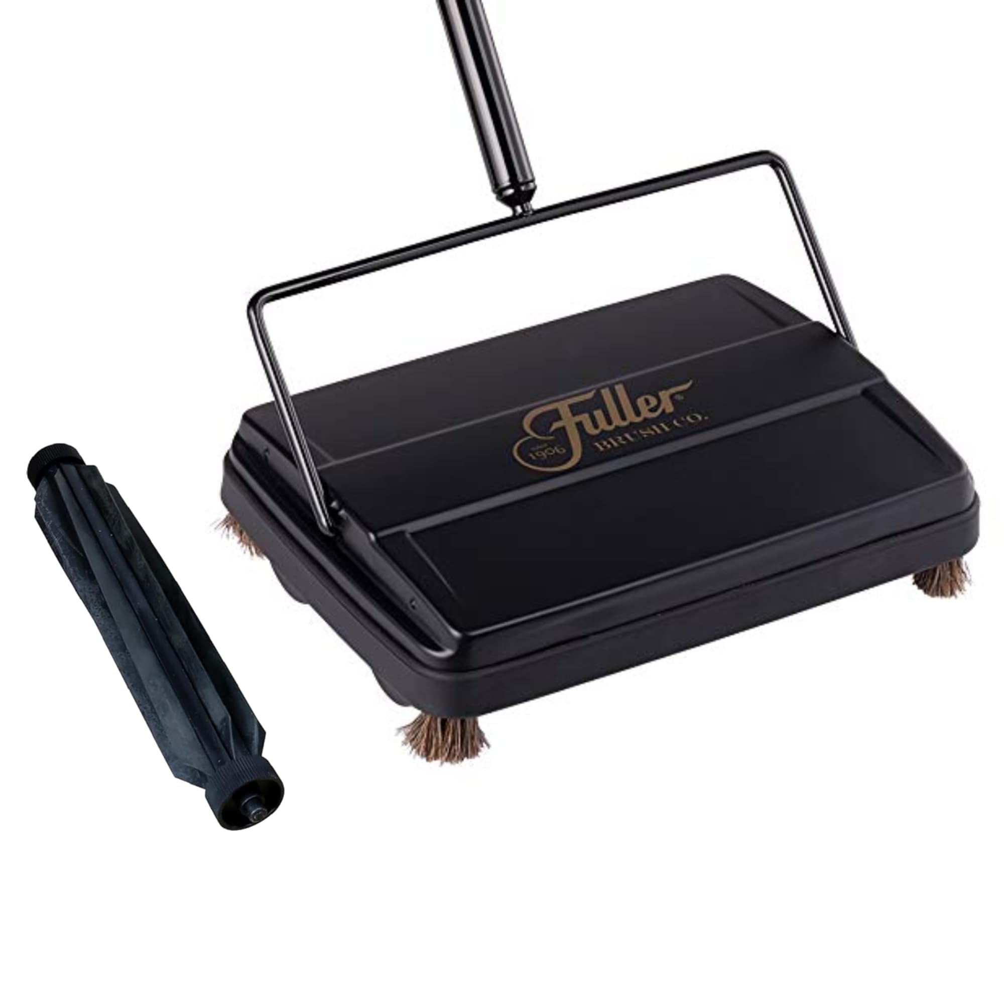 Fuller Brush Electrostatic Carpet & Floor Sweeper with Additional Rubber Rotor - 9" Cleaning Path - Lightweight - Ideal for Crumby & Wet Messes - Works On Carpets & Hard Floor Surfaces (Black)